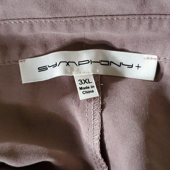Symphony+ Womens Silk Blend Shirt 3X Short Sleeve Open Cold Shoulder Pink Taupe - Picture 4 of 5